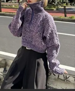 新品未使用 PAGEBOY ハーフジップケーブル ショート丈 長袖ニット