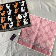 ★猫柄（ホールマーク）とM刺繍（リバティ）のタオルハンカチ2枚★のサムネイル