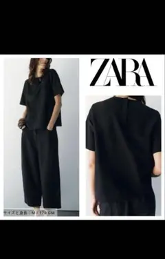 新品　完売ZARA リネンブラック 半袖 シャツ Sサイズ