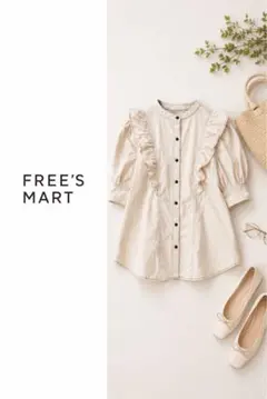 【美品】FREE'S MART フリーズマート　バンドカラー肩フリル半袖デニムのサムネイル