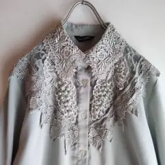 レース　パール装飾　ブラウス　ビンテージ　ヴィンテージ デザインブラウス