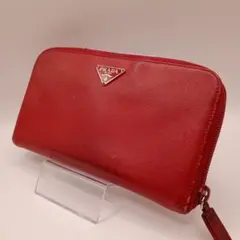 極美品】プラダ 長財布 サフィアーノ ラウンドジップ 三角ロゴ レッド 