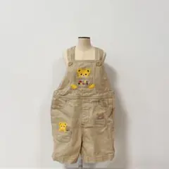 ベージュ クマ刺繍 オーバーオール 90cm