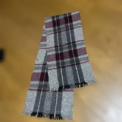 ウール混紡 チェック柄マフラー グレー/ボルドー