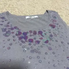 MK MICHELKLEIN ビーズ装飾 グレー ノースリーブ　ニット38 M