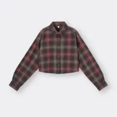 【GU】フランネルショートシャツ 38ダークブラウン Sサイズ