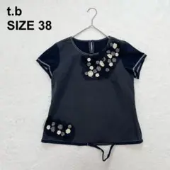 t.b センソユニコ　異素材切替カットソー　お花モチーフ　チュール（768）