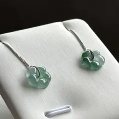 レア　起光　天然本翡翠　A貨　高氷種 陽緑花柄　半山半水　梅の花S925ピアス