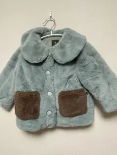 水色　グリーン　ファーコート ブラウンポケット付き モイモルン 100㎝