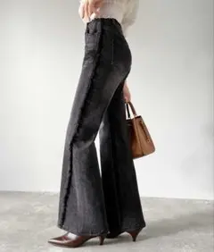 ダークグレー フレアデニム ハイウエスト