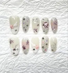 Wish core 星とグリッターのネイルチップ ハンドメイド