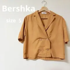 【Bershka】半袖　シャツ　ダブルボタン　S ブラウン　オレンジのサムネイル