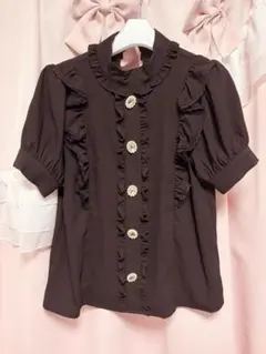 Ank Rouge フロントビジューハイネックパフブラウス ブラック