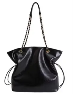 黒 レザー チェーン ショルダーバッグ