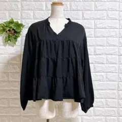 T107 アーバンリサーチティアードチュニックブラウス黒Fレーヨン混 さらテロ