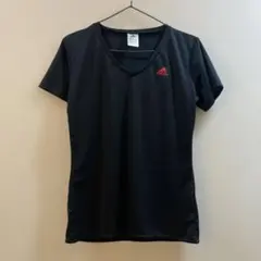 K1578 adidas ブラック Vネック Tシャツ レディース O