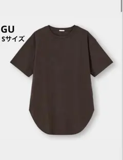 GU レディース ドライ ラウンド Tシャツ ブラウン 無地 綿100% S