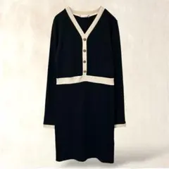 Vida Roseo 長袖ニットワンピース　M　黒　タイト　Vネック　セクシー