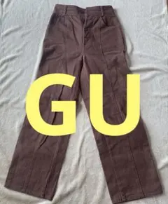 ジーユー ＧＵ　ブラウン コットン ワイドパンツ　S 秋色　ハイウエスト