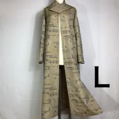 422 着物リメイク 正絹 大島紬 ロングジャケット Ｌサイズ スカーフ付き