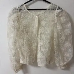 NICE CLAUP 花柄レースブラウス 長袖 アイボリー花柄レースカーディガンのサムネイル