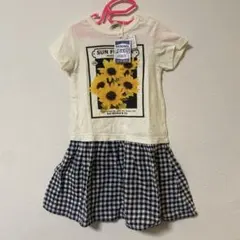 エフオーキッズ　ひまわり　チェック　ワンピースのサムネイル
