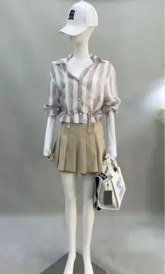 G/FOREセットアップ グレー×ホワイト細見えシルエットゴルフ女子人気