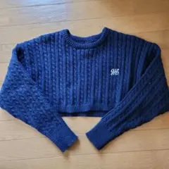 ネイビー ケーブル編みセーター Mロゴ