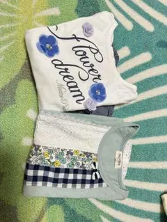 メゾピアノ他　フラワー柄 ラインストーン付き　チェック Tシャツ