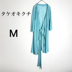タケオキクチ ワンピース 花柄 ブルー 総柄 7分袖 膝丈 リボン付きMのサムネイル