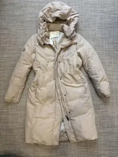 qualite くすみピンクベージュ フード付き ロングダウンジャケット