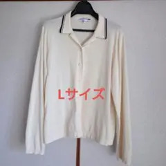 ユニクロ UNIQLQ INES ニットポロカーディガン L アイボリー