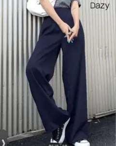 SHEIN DASY 伸縮ウエスト ワイドパンツ ネイビー