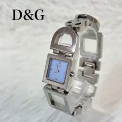 【電池新品】D&G ドルガバ 腕時計 スクエア ロゴ シルバー ブルー文字盤
