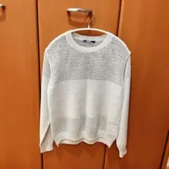 blancvert メッシュ編みラメシルバーグレー長袖ニット
