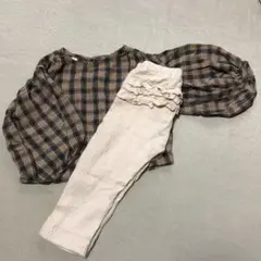 AD BABY チェック柄パフスリーブシャツ　韓国　レギンス付き