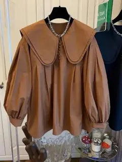 Temu★レディース ヴィンテージ 長袖 コーヒーシャツ ダブルレイヤーカラー