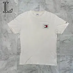 人気　トミージーンズ　ホワイト　Tシャツ　メンズ　L 刺繍ロゴ　半袖