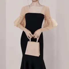 最終価格 シフォン袖マーメードタイトワンピース M