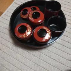 漆器 膳と小鉢セット 赤黒