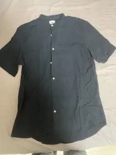ZARA メンズ 半袖シャツ バンドカラー ブラック