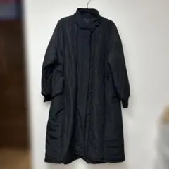 黒 キルティング ロングコート フード付き