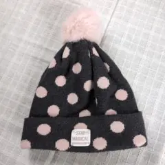 エイチアンドエム ニット帽 帽子 雪遊び スキー ポンポン 水玉 グレー ピンク