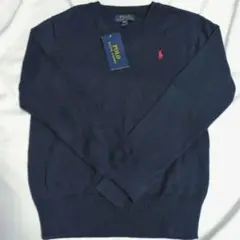 新品　ポロラルフローレン　Vネックセーター　ネイビー　紺　150