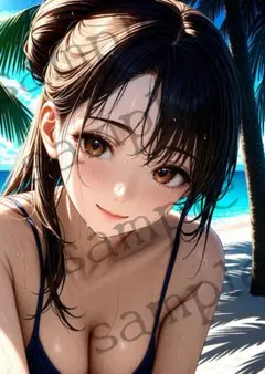 O-091 夏のAI美少女・水滴きらめくリアル質感ビーチショット　高画質プリント