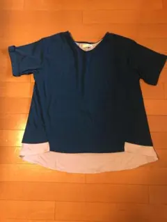 青 Vネック 半袖Tシャツ スリット入り　シューラルー　SHOO-LA-RUE