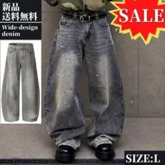 大本命✨新品・ワイドデザインデニムパンツ・elev・カーブパンツ・Lサイズのサムネイル
