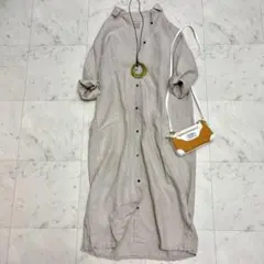 美品★アーバンリサーチドアーズ 洗える リネン100％ シャツワンピース ロング