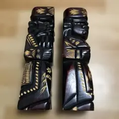 木製彫刻人形セット　アイヌ　北海道　土産物　置物　昭和　ニポポ