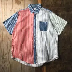 90s ブルックスブラザーズ 半袖 ボタンダウン シャツ クレイジー ストライプ